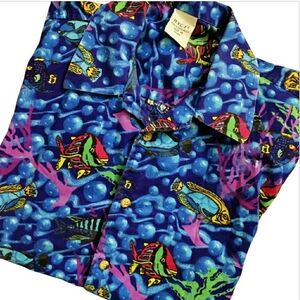VTG H.Y.C.T 2 Tropical Fish Print Woven Hawaiian Shirt
